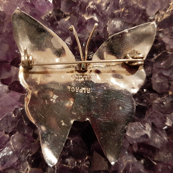 Vintage Abalone and Silver Butterfly Brooch - Picture 8 of 8